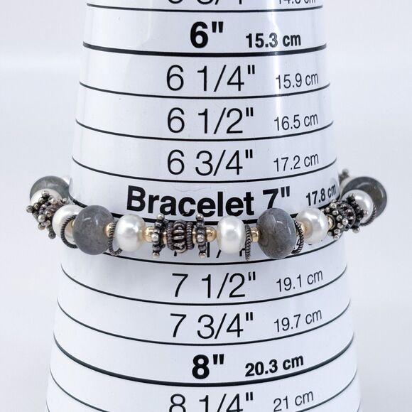 Artisan Sterling Silver 925 Labradorite & Pearl Beaded Bracelet 7"-8" - Picture 4 of 5